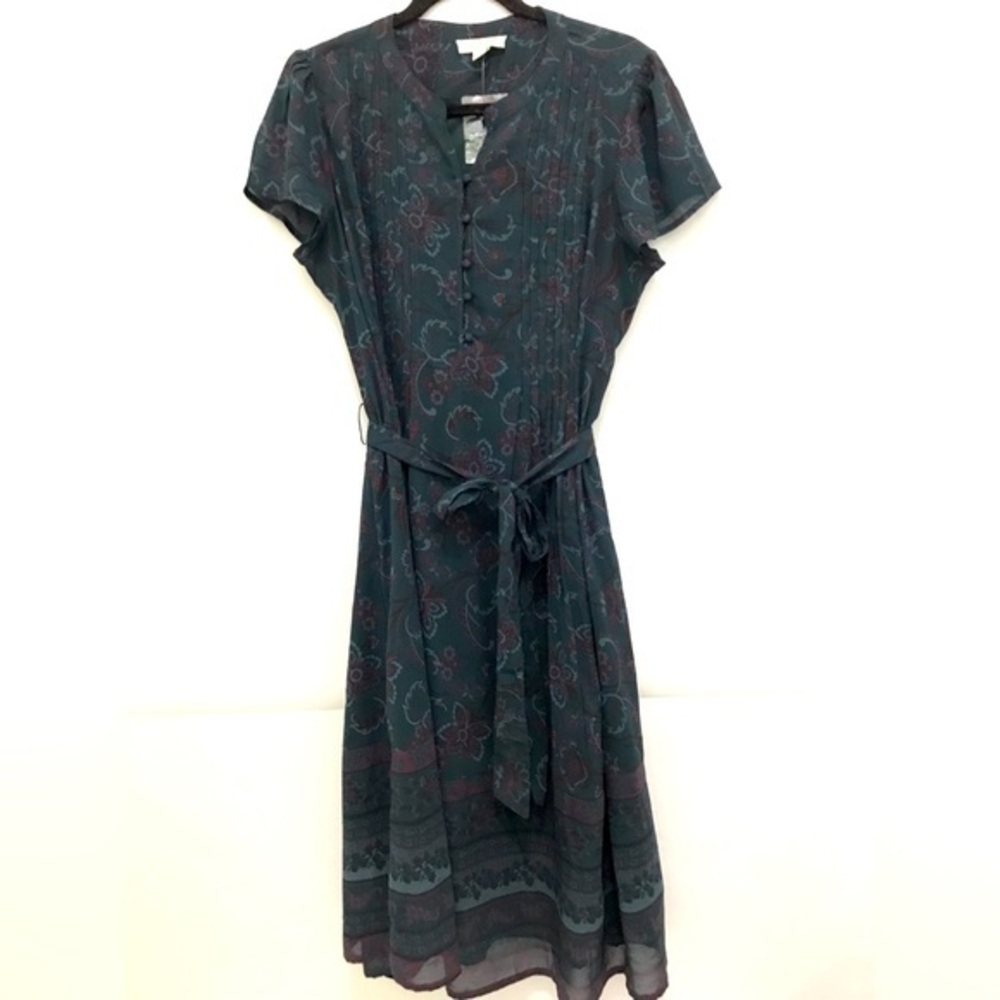 NWOT Coldwater Creek Elegant Floral Dress in Dark Green Size 14P
